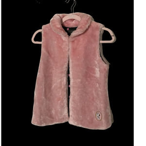 Peanuts Pink Faux Fur Vest with Black Polka Dot Lining, Size L (10-12)